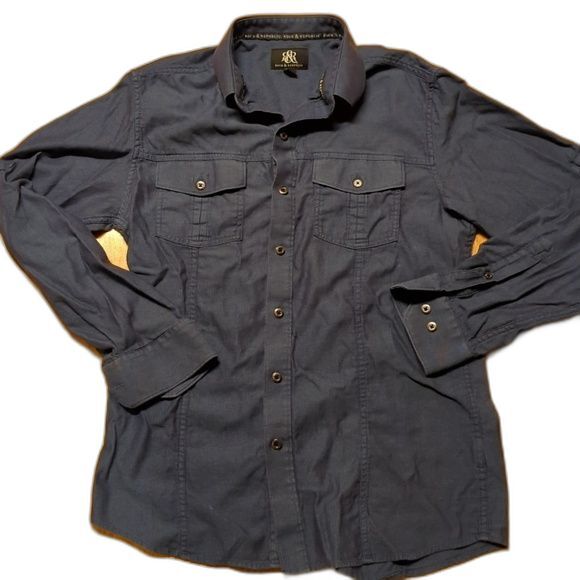 Rock & Republic Shirt Womens Button Up Small Navy Blue Long Sleeve Collared - Picture 1 of 8